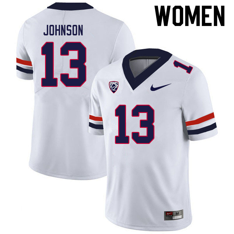Women #13 Jalen Johnson Arizona Wildcats College Football Jerseys Sale-White - Click Image to Close